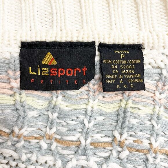 Vintage Liz Sport Fair Isle Pastel Neutral Cropped V Neck Sweater Size P | XS - Picture 10 of 11